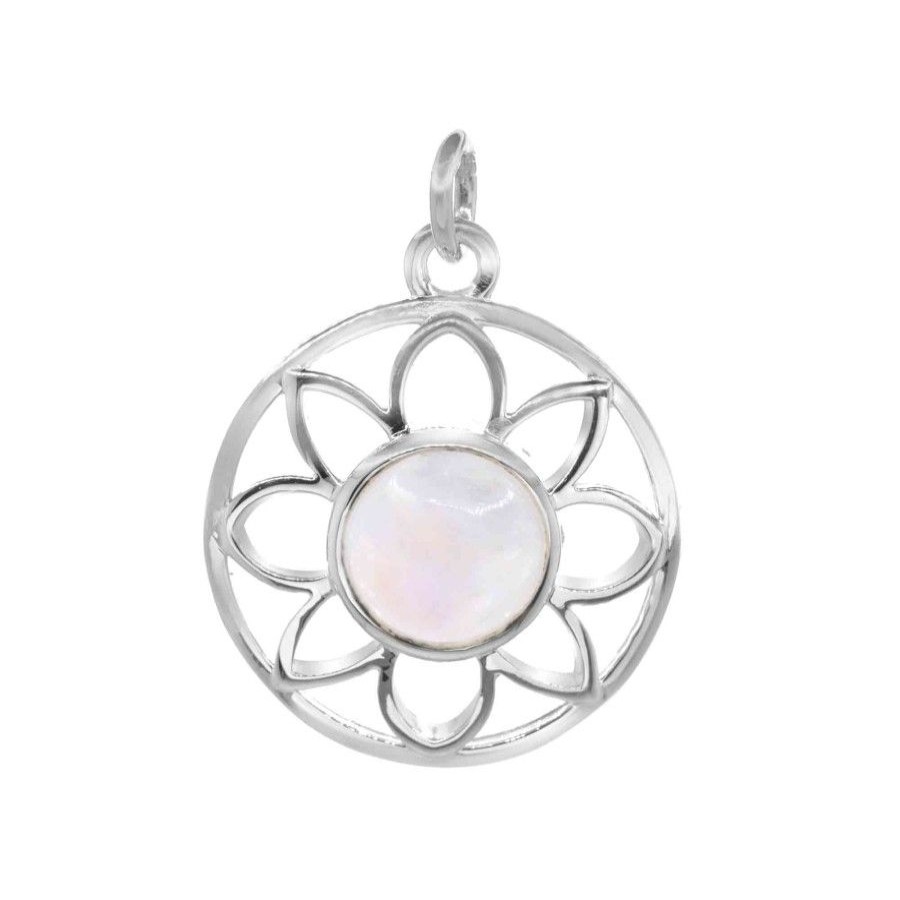 Joyas De Plata Marca DJOYAS Colgante Piedra Natural | Colgante De Plata 925 Figura Flor Con Piedra Luna