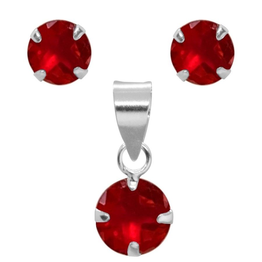 Joyas De Plata DistribuidoraDeJoyas.cl | Conjunto De Plata 925 Circon Rubi 6 Mm