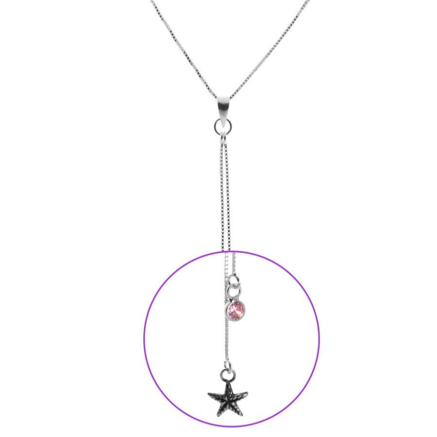 Joyas De Plata BLACK Collares Con Circon | Collar Estrella De Mar Con Circon Rosa