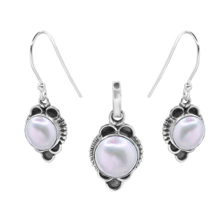 Joyas De Plata Piedras Naturales | Conjunto De Plata 925 Modelo Caliz Con Madre Perla