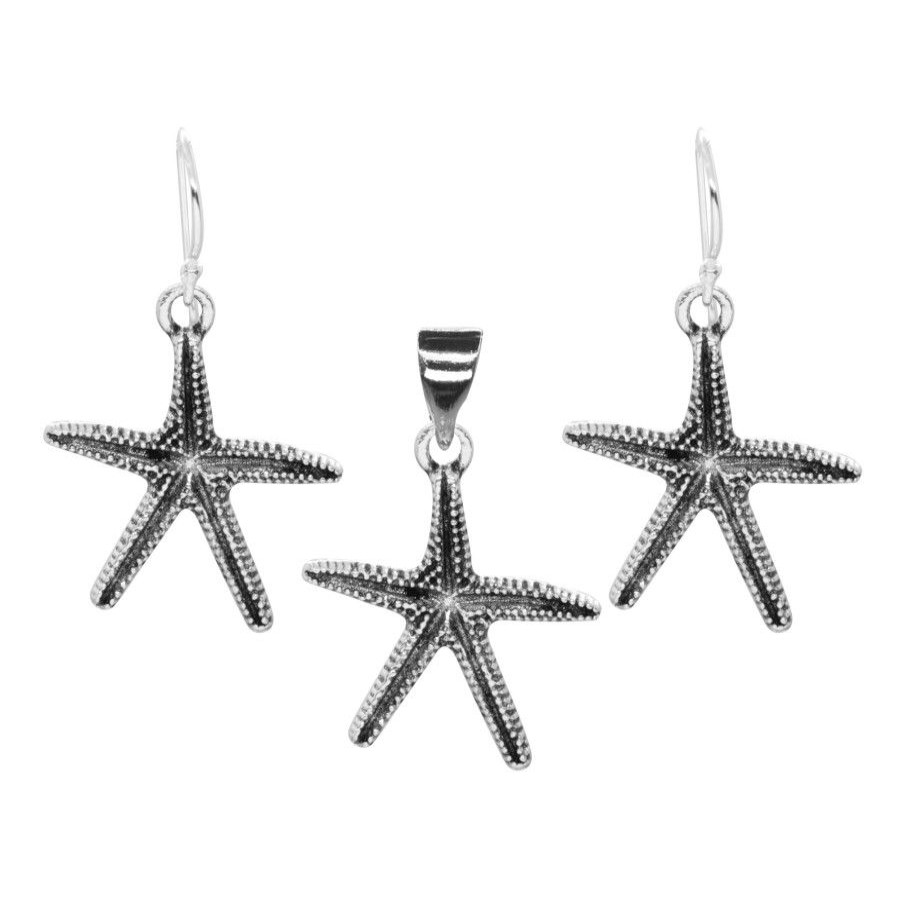 Joyas De Plata BLACK | Conjunto De Plata 925 Estrellas De Mar Con Textura Irregular