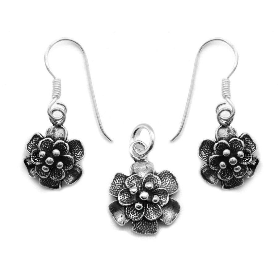 Joyas De Plata BLACK | Conjunto De Plata 925 Flores Envejecidas