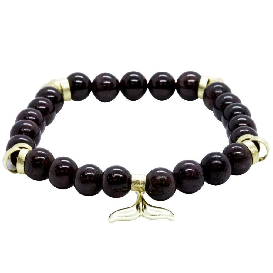 Joyas Enchapadas BLACK | Pulsera Enchapada En Oro Piedra Granate Colgante Cola De Ballena