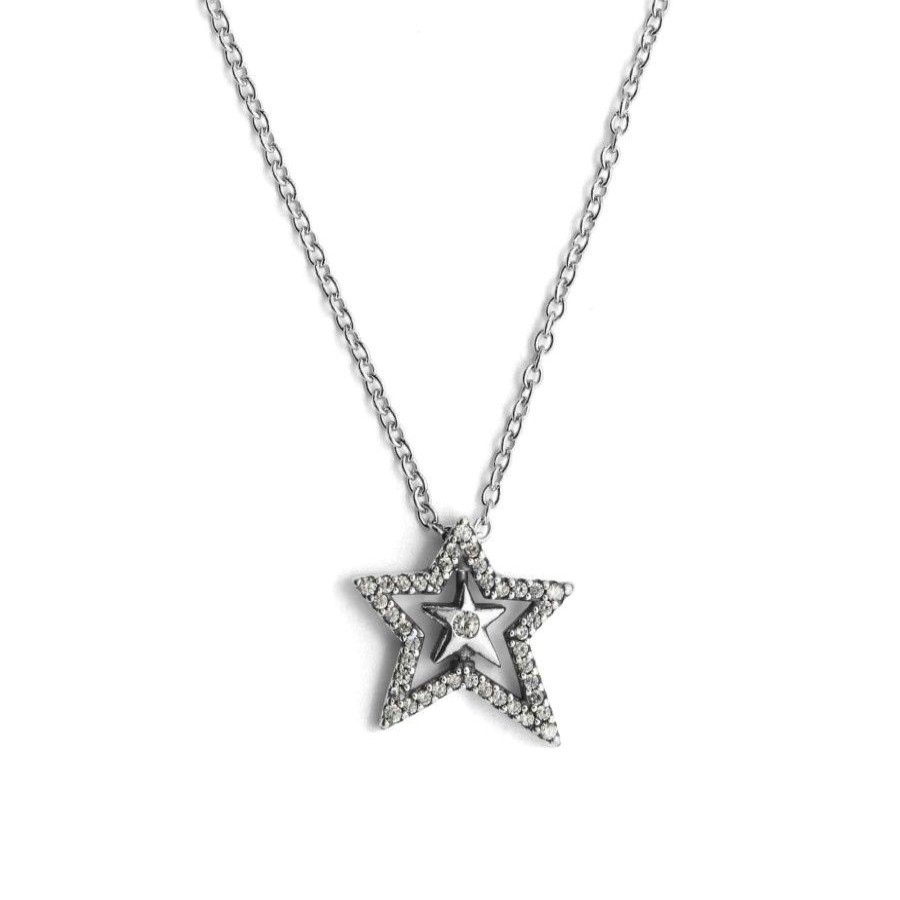 Joyas De Plata Marca DJOYAS Collares Con Circon | Collar De Plata 925 Gran Estrella Con Serie Circones