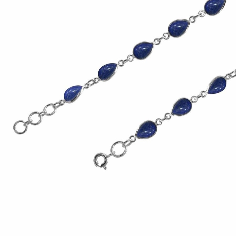 Joyas De Plata Marca DJOYAS Pulsera Con Piedra | Pulsera De Plata 925 Piedra Natural Lapislazuli Lagrimas