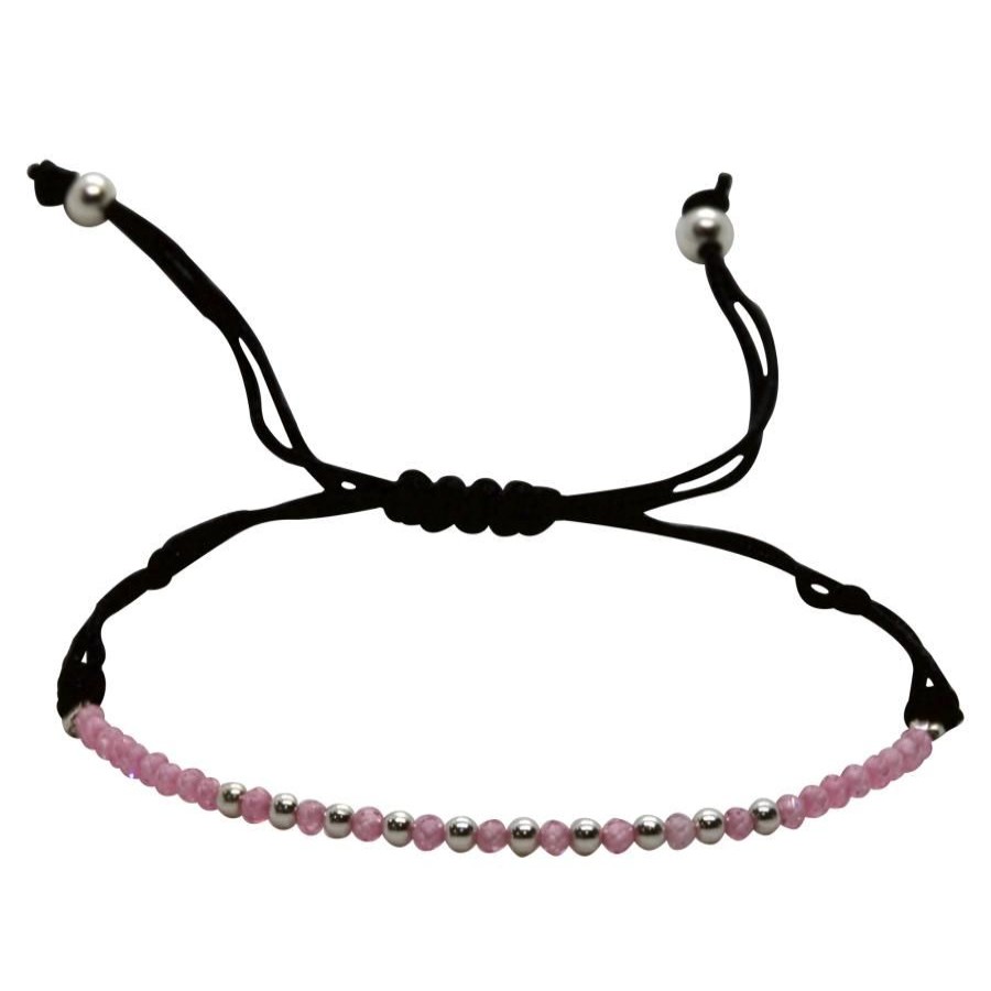 Joyas De Plata BLACK Pulsera Macrame Hilo | Pulsera Esferas Con Agatas Rosa