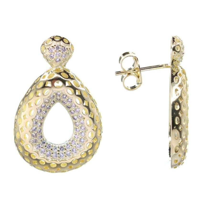 Joyas Enchapadas Marca DJOYAS Enchapado En Oro | Aros Enchapados En Oro Modelo Gota Calada Con Circones