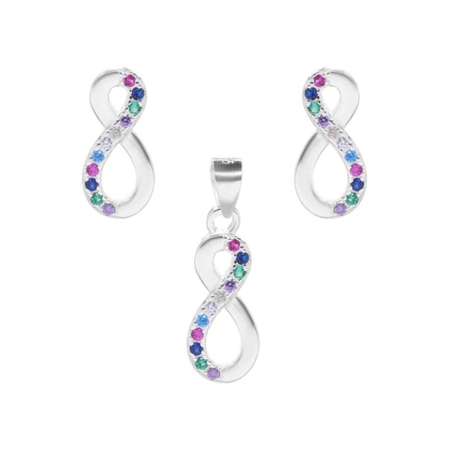 Joyas De Plata Navidad | Conjunto De Plata 925 Infinitos Con Circones De Colores