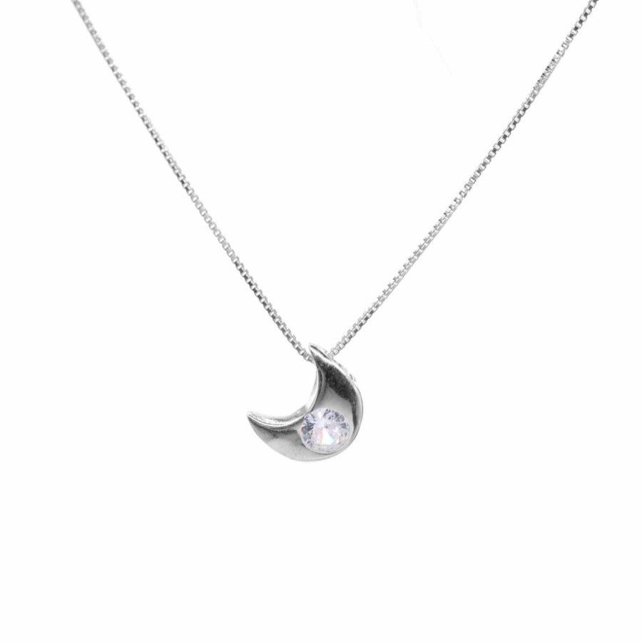 Joyas De Plata Marca DJOYAS Collares Con Circon | Collar De Plata 925 Punto De Luz De Luna 45 Cm