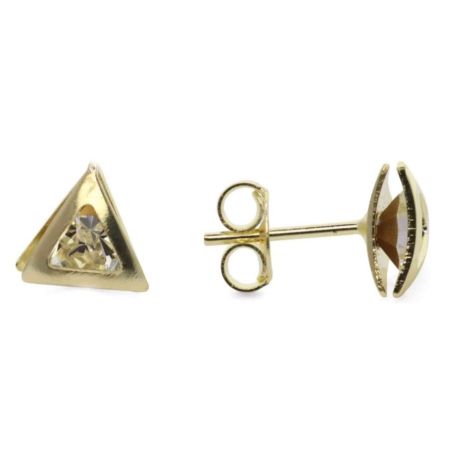 Joyas Enchapadas Marca DJOYAS Enchapado En Oro | Aros Enchapados En Oro Triangulos Con Circones