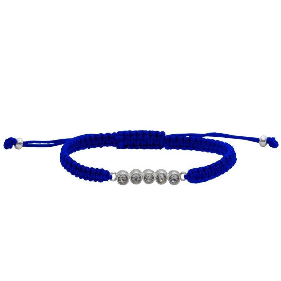 Joyas De Plata BLACK Pulsera Macrame Hilo | Pulsera Macrame Azul Con Circones