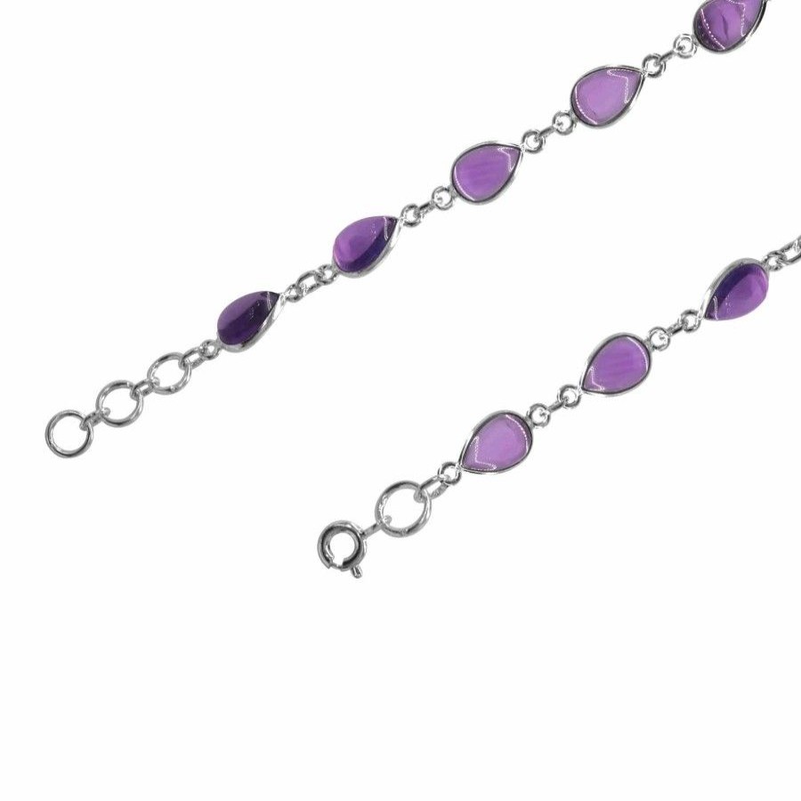 Joyas De Plata Marca DJOYAS Pulsera Con Piedra | Pulsera De Plata 925 Gotas De Piedra Natural Amatista