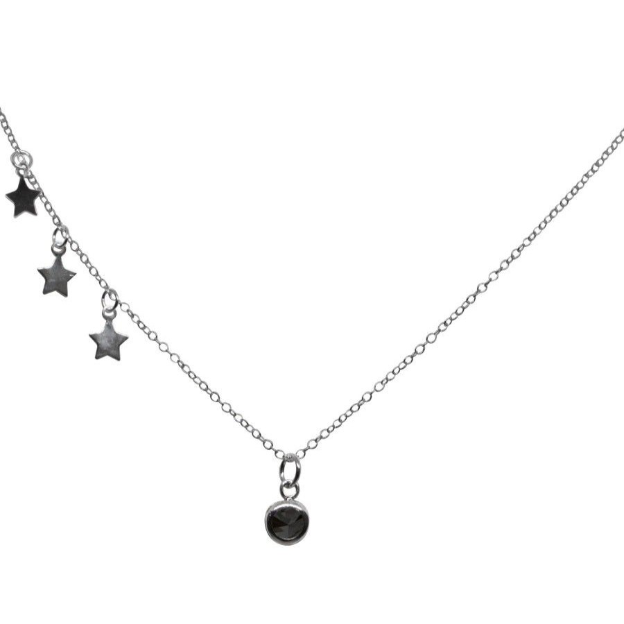 Joyas De Plata Marca DJOYAS Collares Con Circon | Collar De Plata 925 Con Estrellas Y Circon Negro