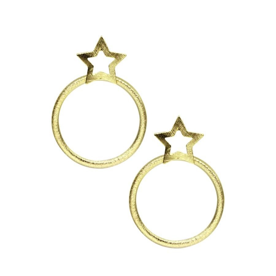 Joyas Enchapadas BLACK Enchapado En Oro | Aros Enchapados En Oro Estrellas Satinadas Con Argolla