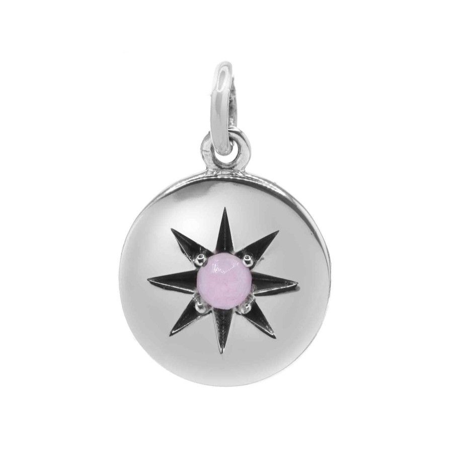 Joyas De Plata Marca DJOYAS Colgante Piedra Natural | Colgante De Plata 925 Placa De Sol Con Piedra De Cuarzo Rosa