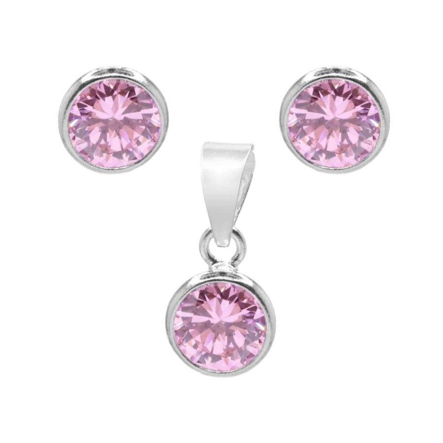 Joyas De Plata DistribuidoraDeJoyas.cl | Conjunto De Plata 925 Circon Rosado