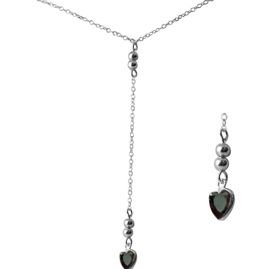 Joyas De Plata BLACK Collares Con Circon | Collar Corazon Circon Onix