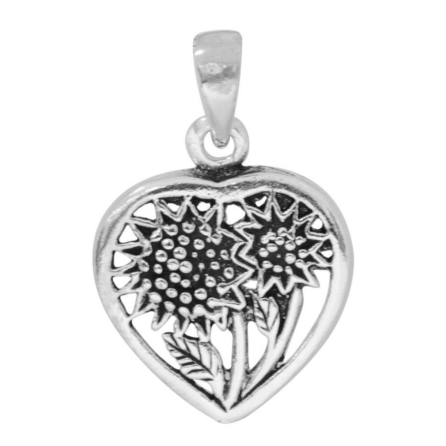 Joyas De Plata DistribuidoraDeJoyas.cl Colgante Plata Lisa | Colgante Corazon De Girasoles