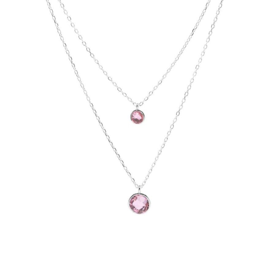 Joyas De Plata Marca DJOYAS | Collar De Plata 925 Doble Rosa Swarovski Elements