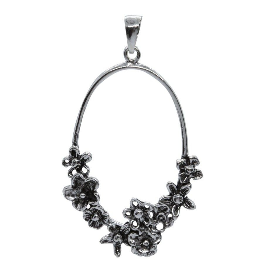 Joyas De Plata BLACK Colgante Plata Lisa | Colgante Corona De Flores