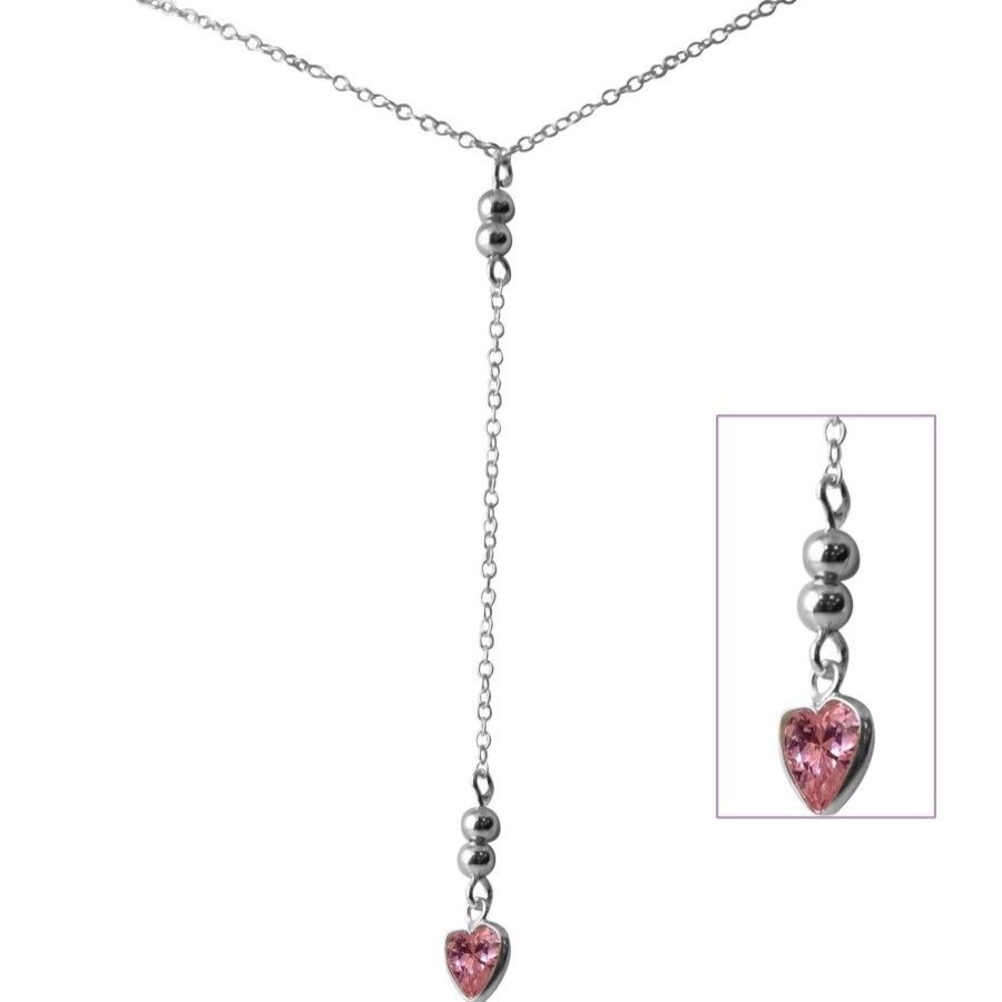 Joyas De Plata BLACK Collares Con Circon | Collar Corazon Cristal Rosa