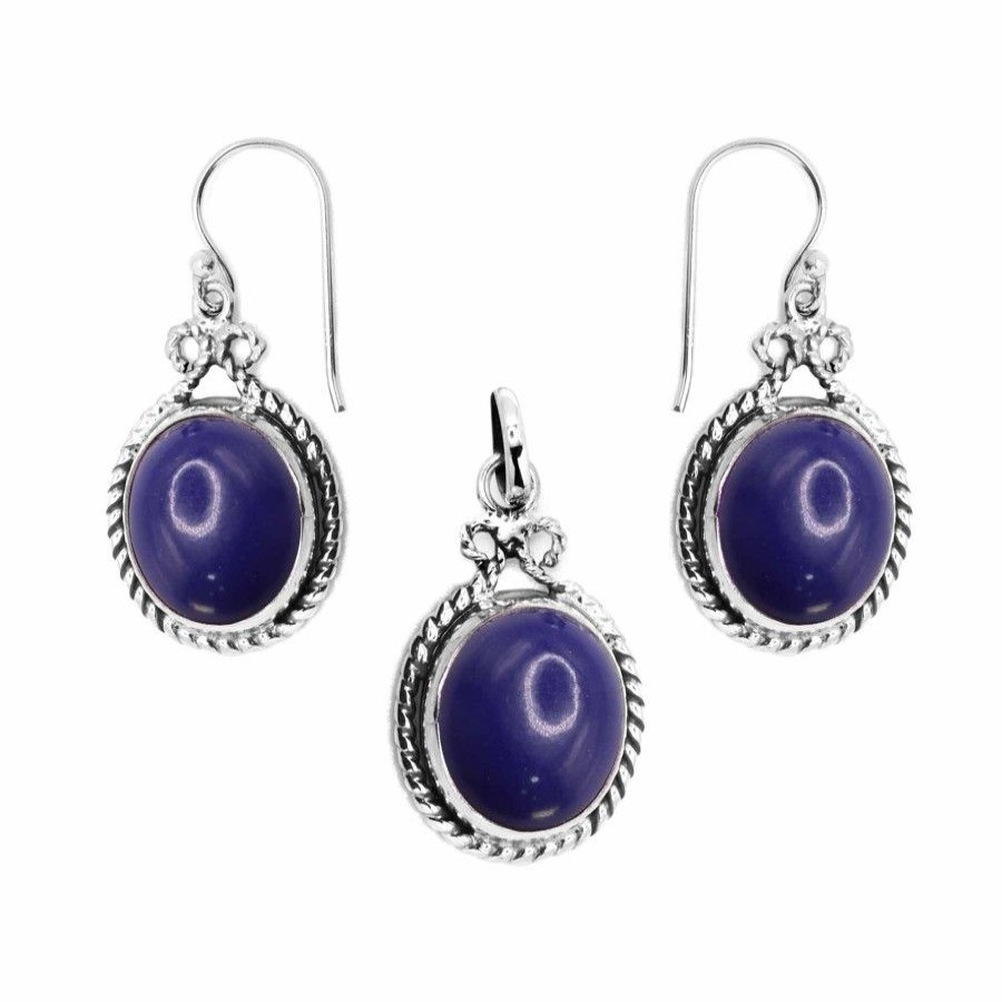 Joyas De Plata Marca DJOYAS | Conjunto De Plata 925 Nudos Con Ovalo De Lapislazuli