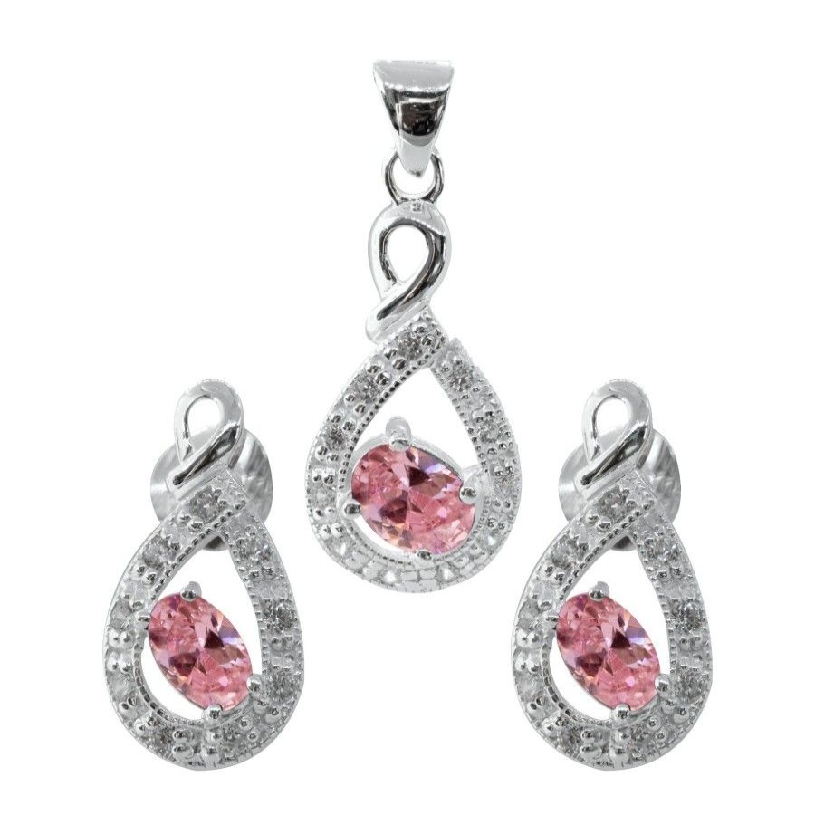 Joyas De Plata BLACK | Conjunto De Plata 925 Gota Con Cristal Rosado