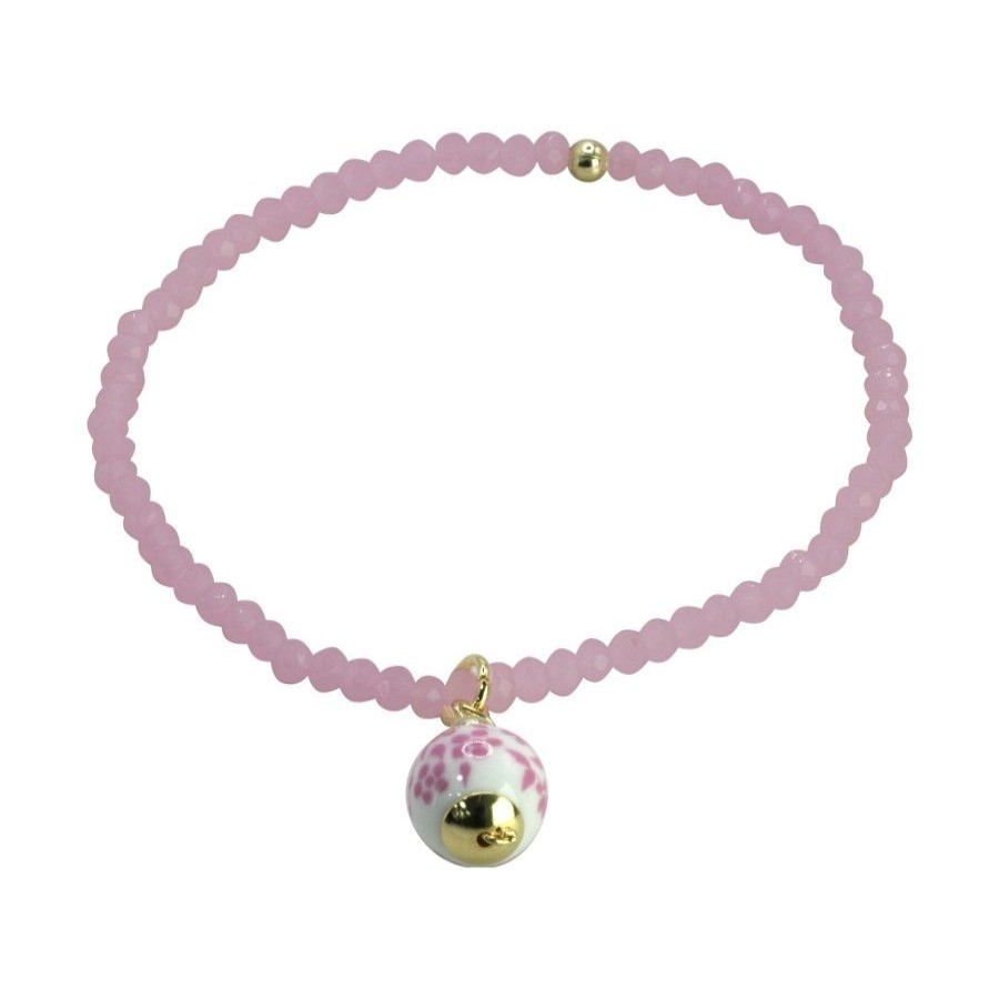 Joyas Enchapadas Marca DJOYAS | Pulsera Enchapada En Oro Cristales Rosa Con Ceramica Diseno