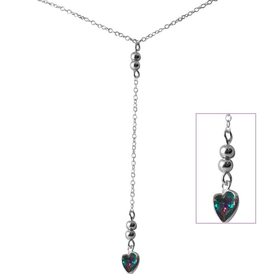 Joyas De Plata BLACK Collares Con Circon | Collar Corazon Cristal Arcoiris