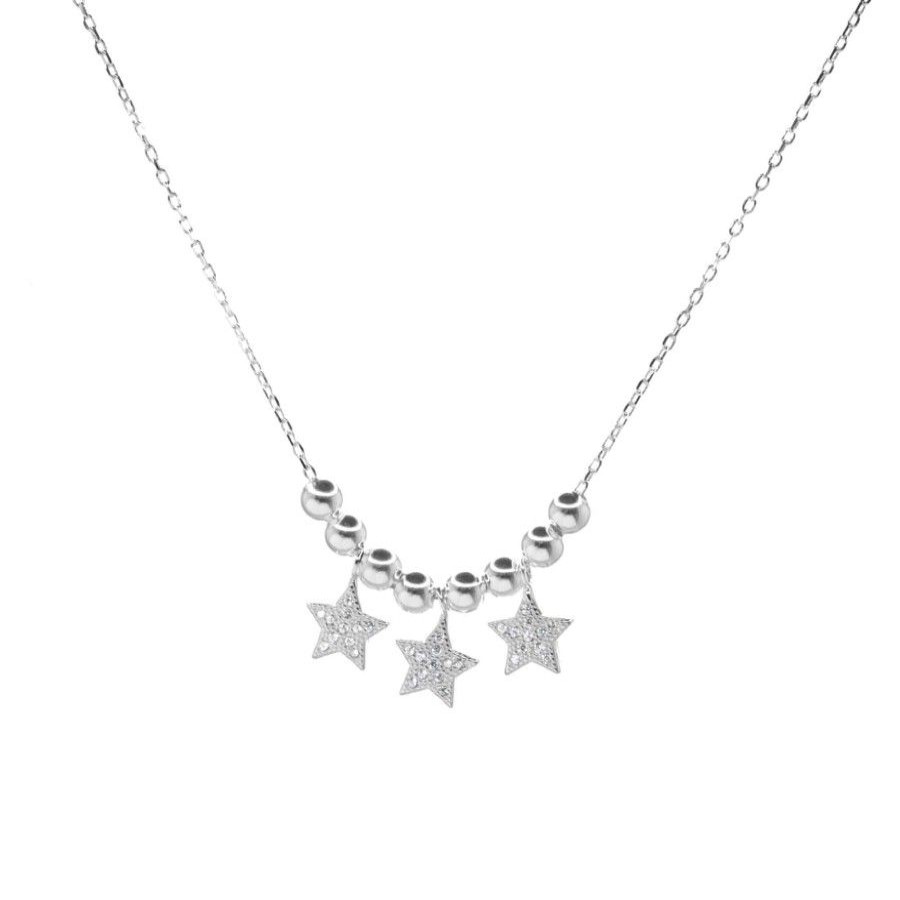 Joyas De Plata Marca DJOYAS Collares Con Circon | Collar De Plata 925 Trio De Estrellas Con Circones Y Esferas