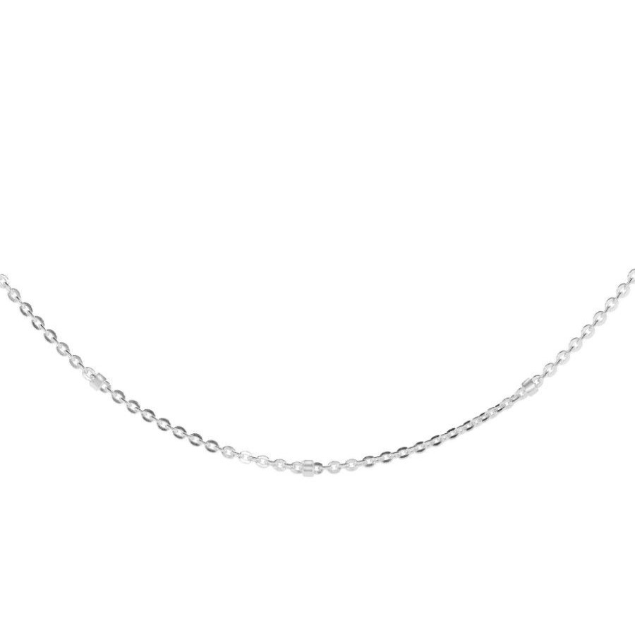 Joyas De Plata Marca DJOYAS | Cadena De Plata 925 Pequenos Eslabones Con Cilindros 45 Cm