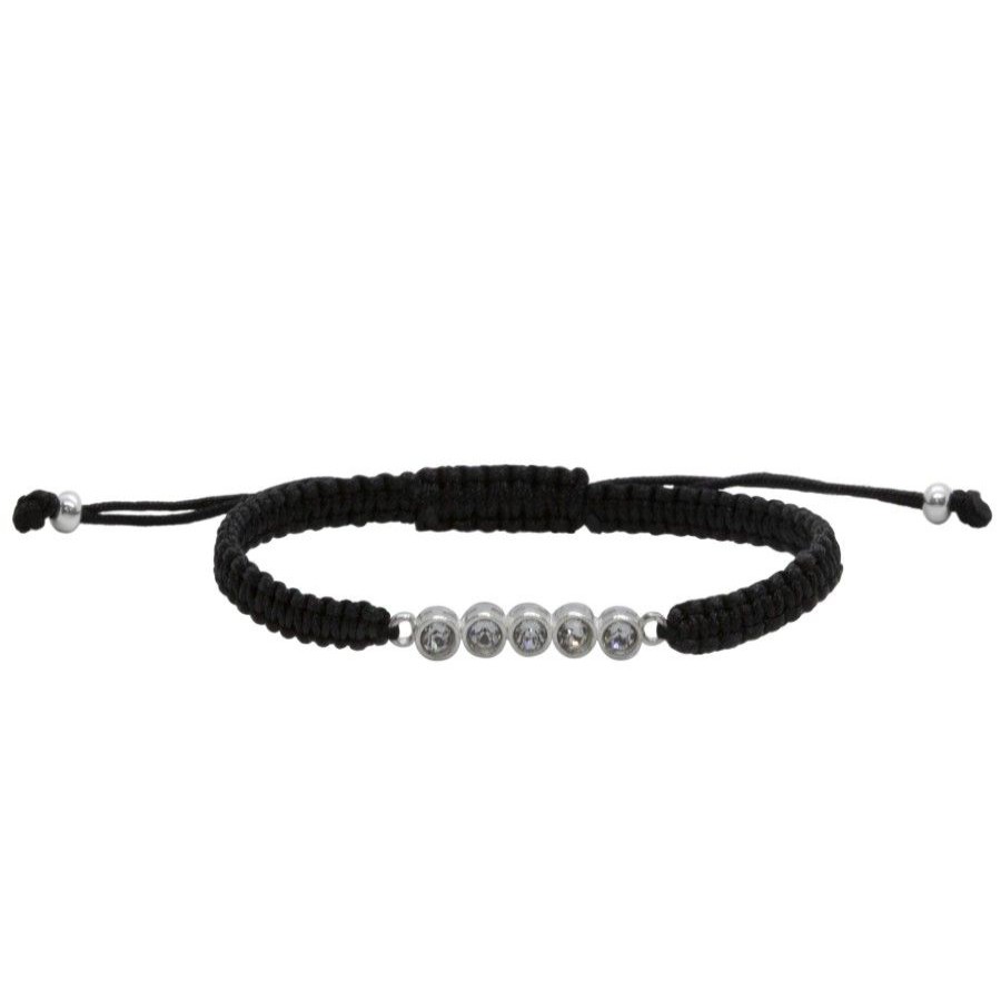 Joyas De Plata BLACK Pulsera Macrame Hilo | Pulsera Macrame Con Circones