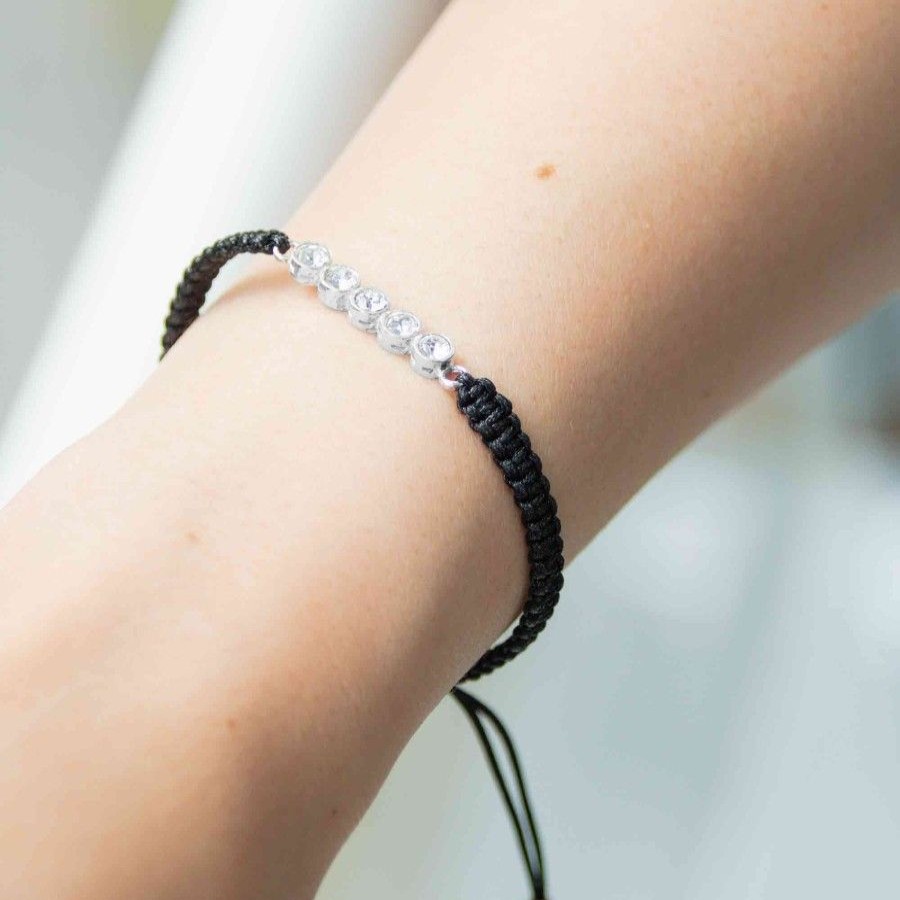 Joyas De Plata BLACK Pulsera Macrame Hilo | Pulsera Macrame Con Circones