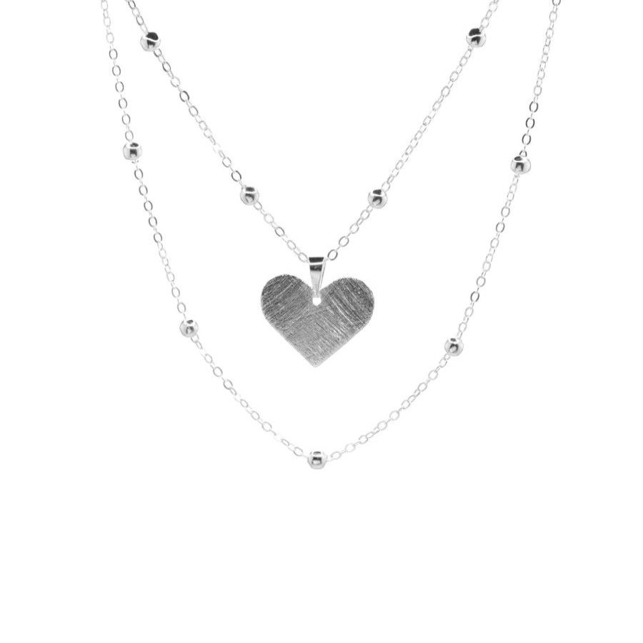 Joyas Enchapadas Marca DJOYAS | Collar Enchapado En Plata Doble Cadena Con Placa Corazon