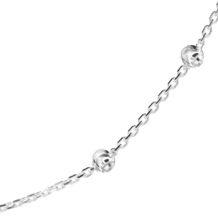 Joyas De Plata Marca DJOYAS | Cadena De Plata 925 Eslabones Y Esferas Con Diseno 50 Cm