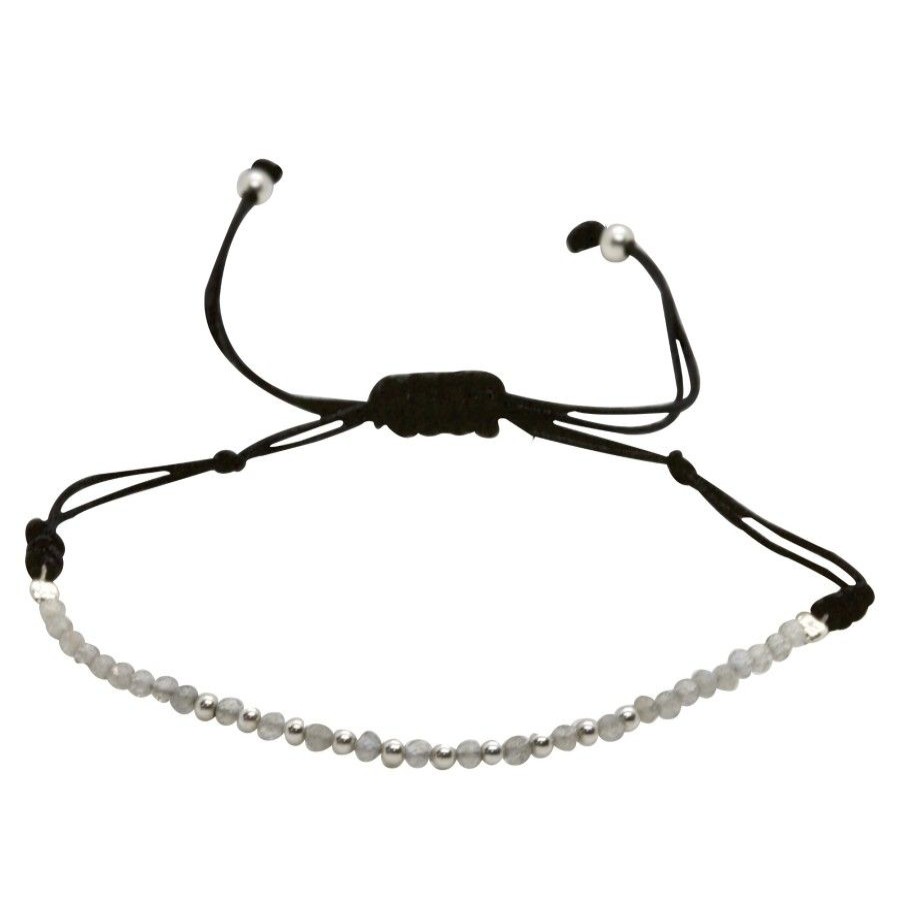 Joyas De Plata BLACK Pulsera Macrame Hilo | Pulsera Hilo Negro Con Agatas Blancas