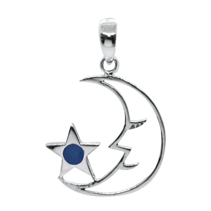 Joyas De Plata BLACK Colgante Piedra Natural | Colgante Luna Y Estrella Lapislazuli