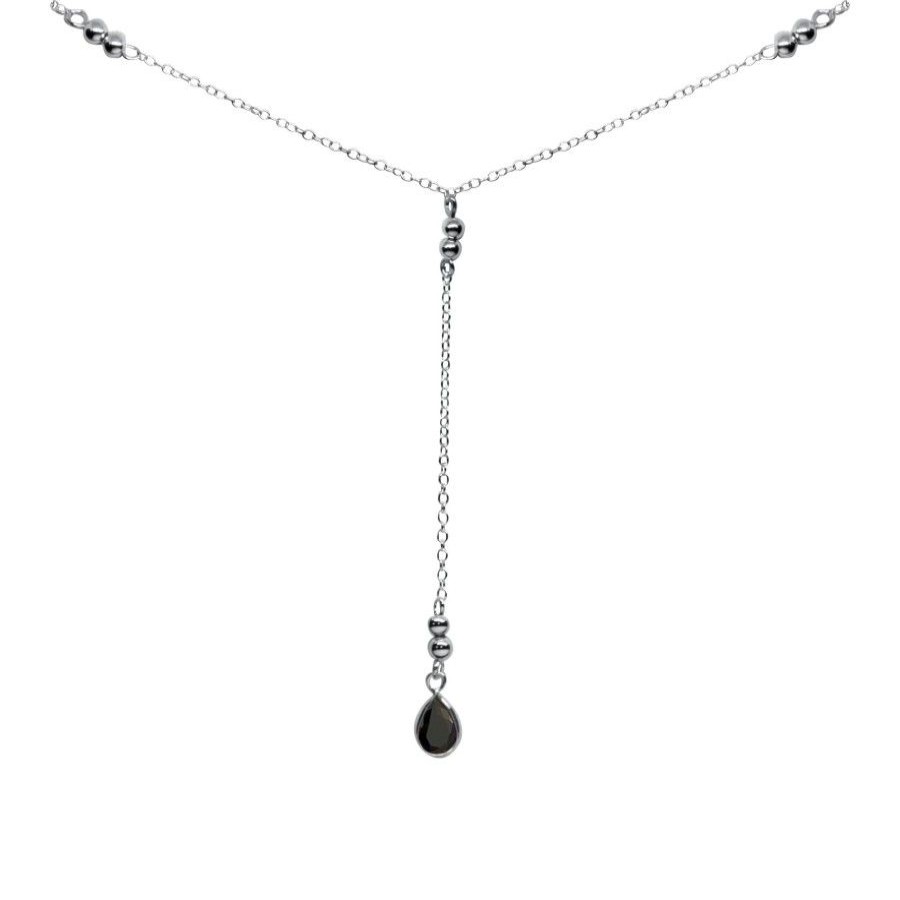 Joyas De Plata BLACK Collares Con Circon | Collar Esferas Circon Gota Onix