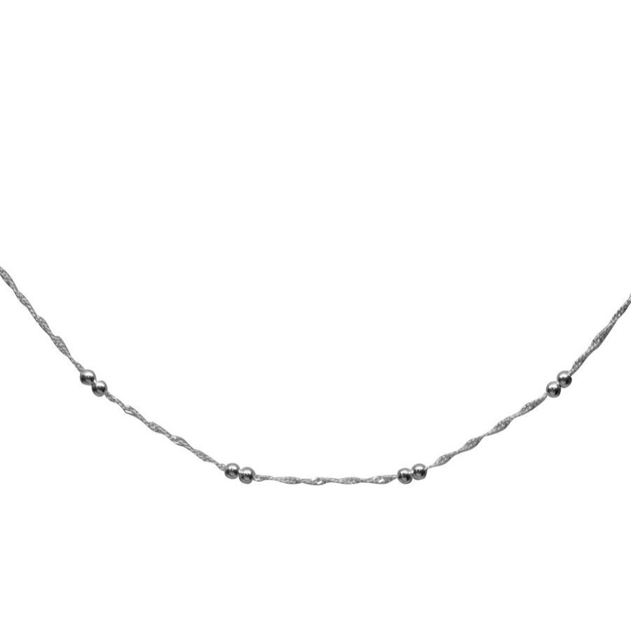 Joyas De Plata DistribuidoraDeJoyas.cl | Cadena De Plata 925 Singapur Con Esferas 45 Cm