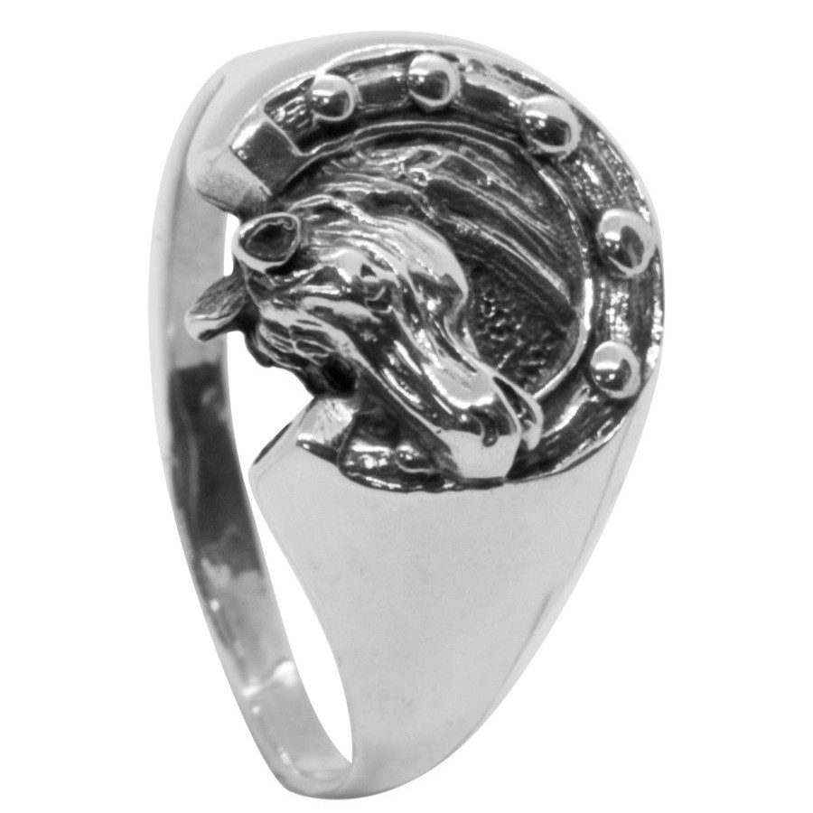 Joyas De Plata BLACK Anillos Hombres | Anillo De Plata 925 Sello Con Herradura Y Caballo