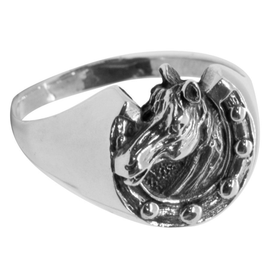 Joyas De Plata BLACK Anillos Hombres | Anillo De Plata 925 Sello Con Herradura Y Caballo