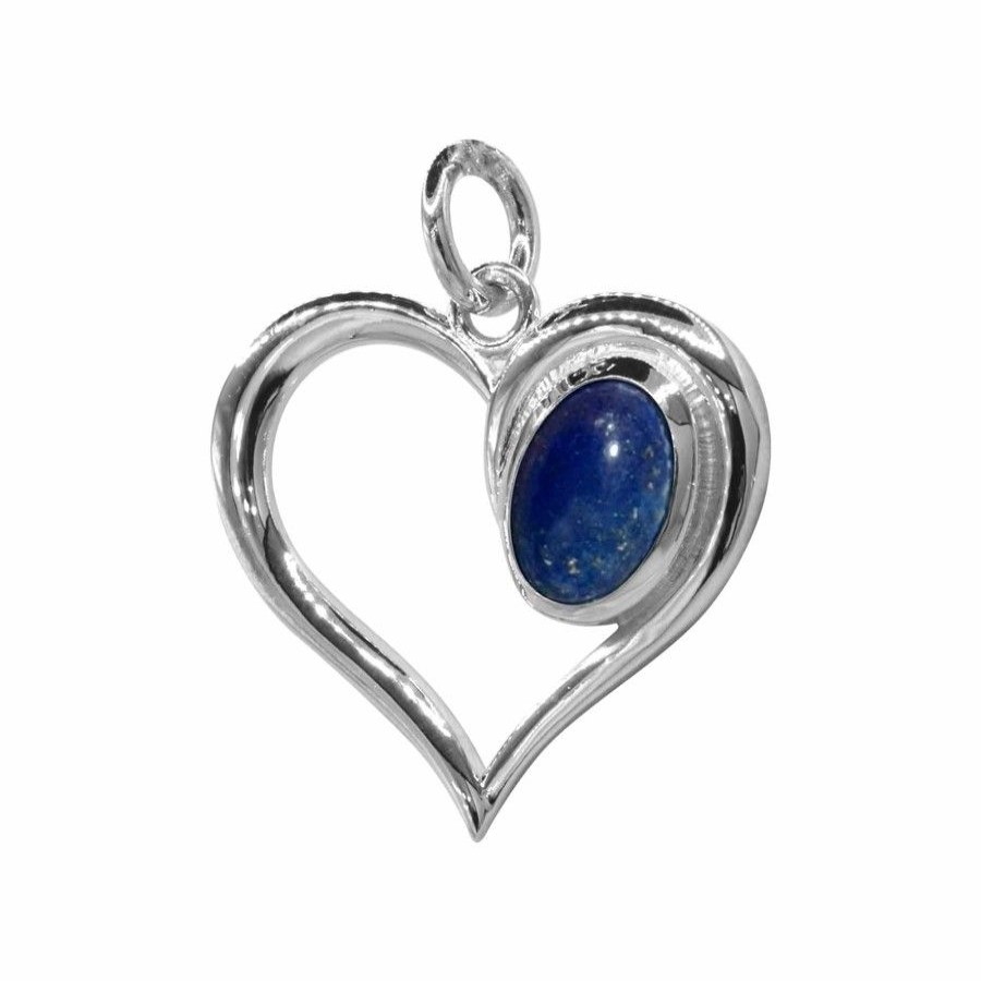 Joyas De Plata Piedras Naturales Colgantes Lapidado | Colgante De Plata 925 Figura Corazon Con Lapislazuli