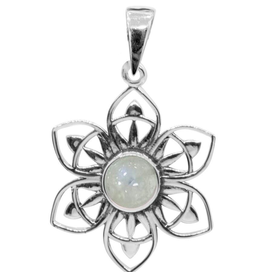 Joyas De Plata DistribuidoraDeJoyas.cl Colgante Piedra Natural | Colgante Flor Clematis Con Piedra Luna