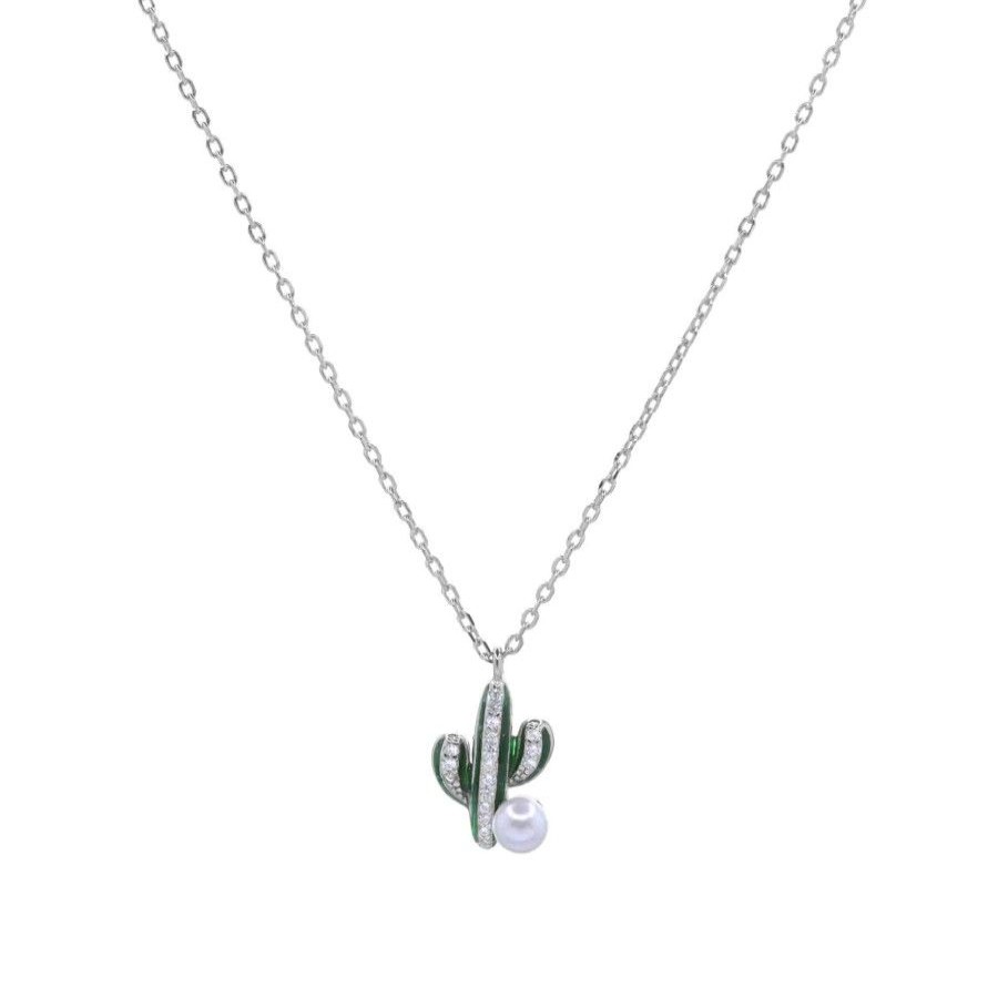 Joyas De Plata Marca DJOYAS Collares Con Circon | Collar De Plata 925 Cactus Con Circones