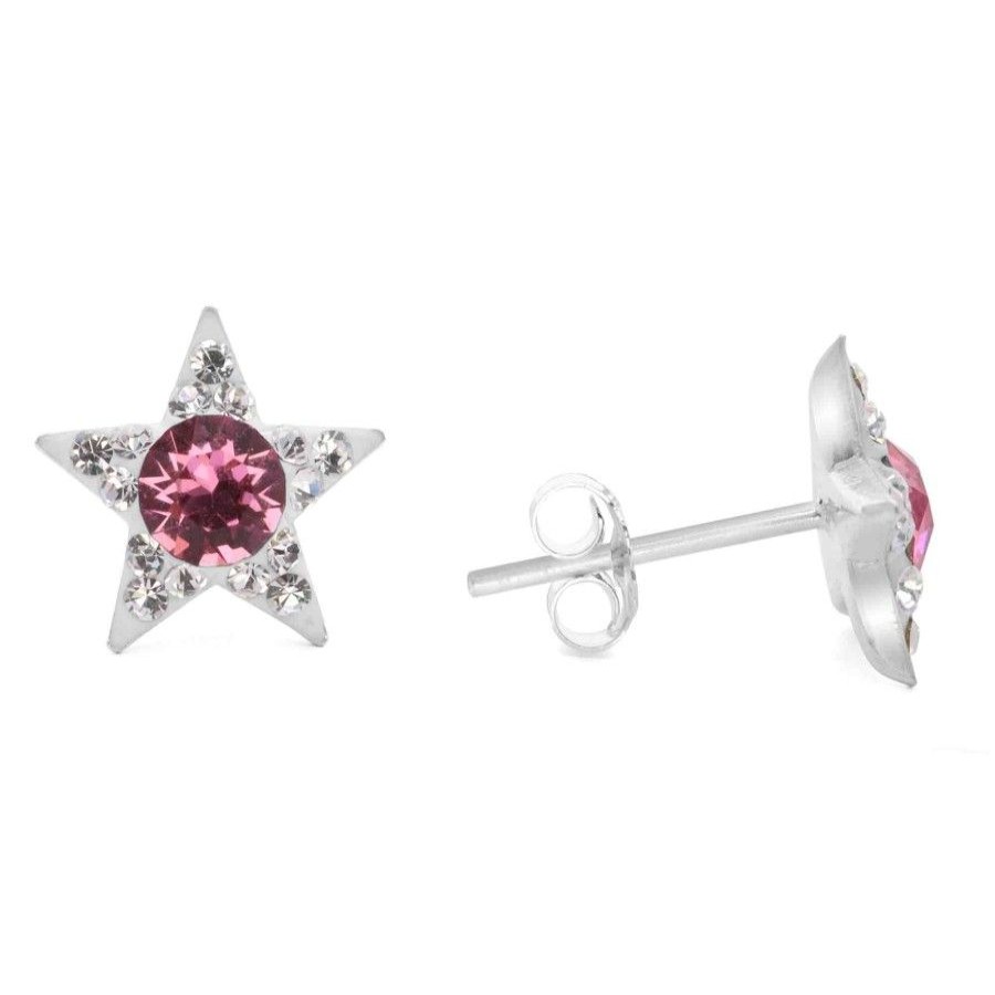 Joyas De Plata Marca DJOYAS | Conjunto De Plata 925 Strass Rosa De Estrellas