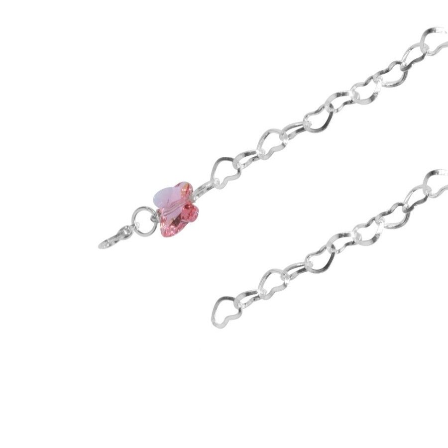 Joyas Enchapadas Marca DJOYAS | Pulsera Enchapada En Plata Con Cristal Rosa Mariposa