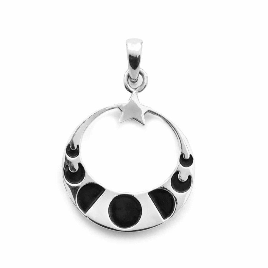 Joyas De Plata BLACK Colgante Plata Lisa | Colgante De Plata 925 Diseno Fases Lunares