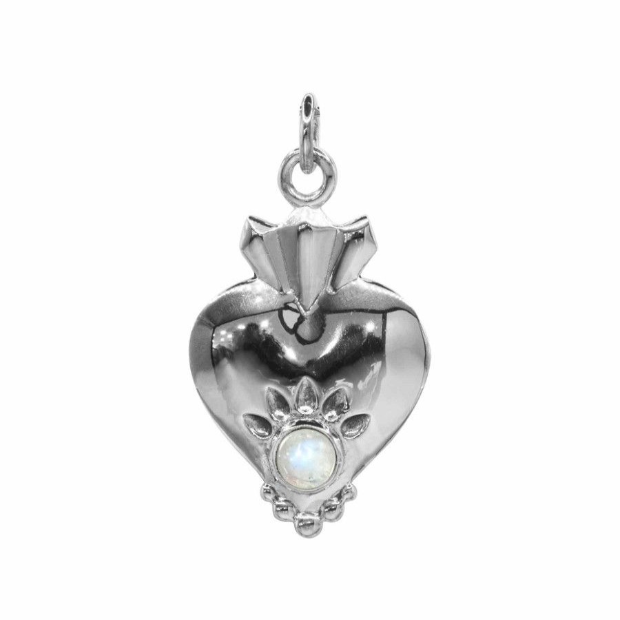 Joyas De Plata Marca DJOYAS Colgante Piedra Natural | Colgante De Plata 925 Corazon Detente Con Piedra Luna