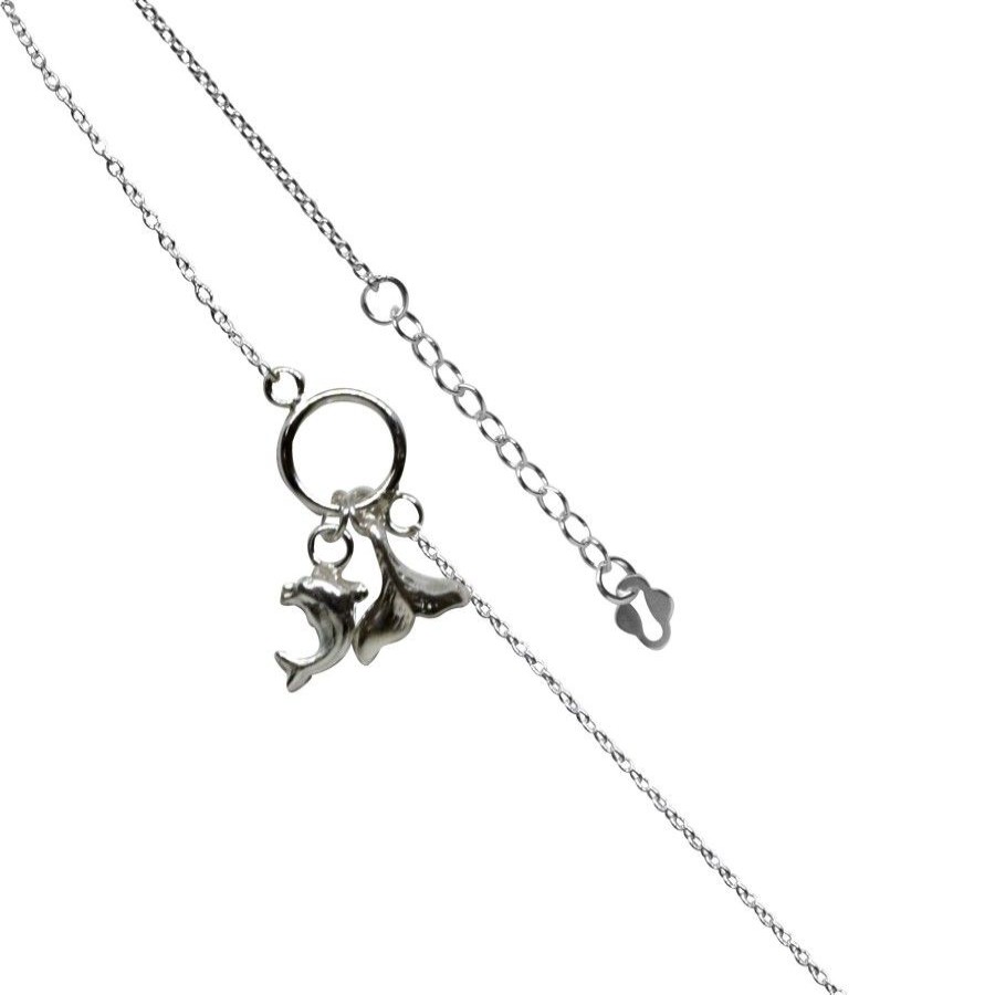 Joyas De Plata DistribuidoraDeJoyas.cl | Tobillera De Plata 925 Delfin Y Cola De Ballena