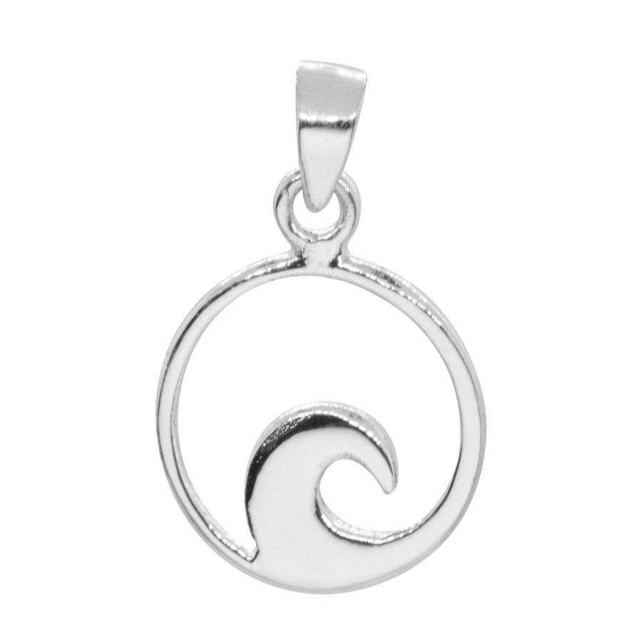 Joyas De Plata Marca DJOYAS Colgante Plata Lisa | Colgante De Plata 925 Medalla Ola